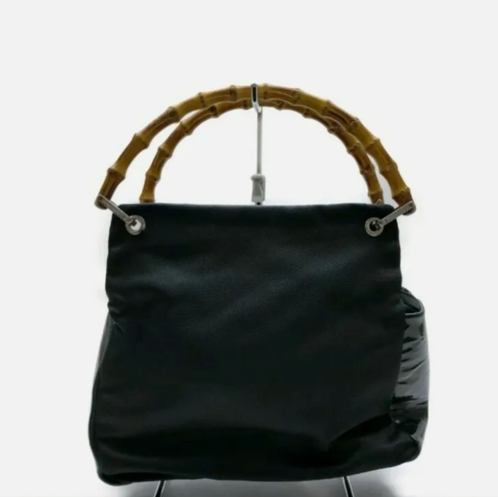 Gucci Bamboo Hand Bag  Black Nylon